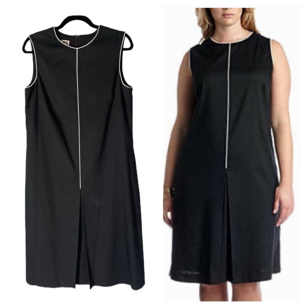 ANNE Klein Linen Blend Sleeveless Midi Shift Dress Business Casual Front Pleat